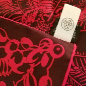 Hermes silk scarf, red and black phoenix motif, brand new in original box
